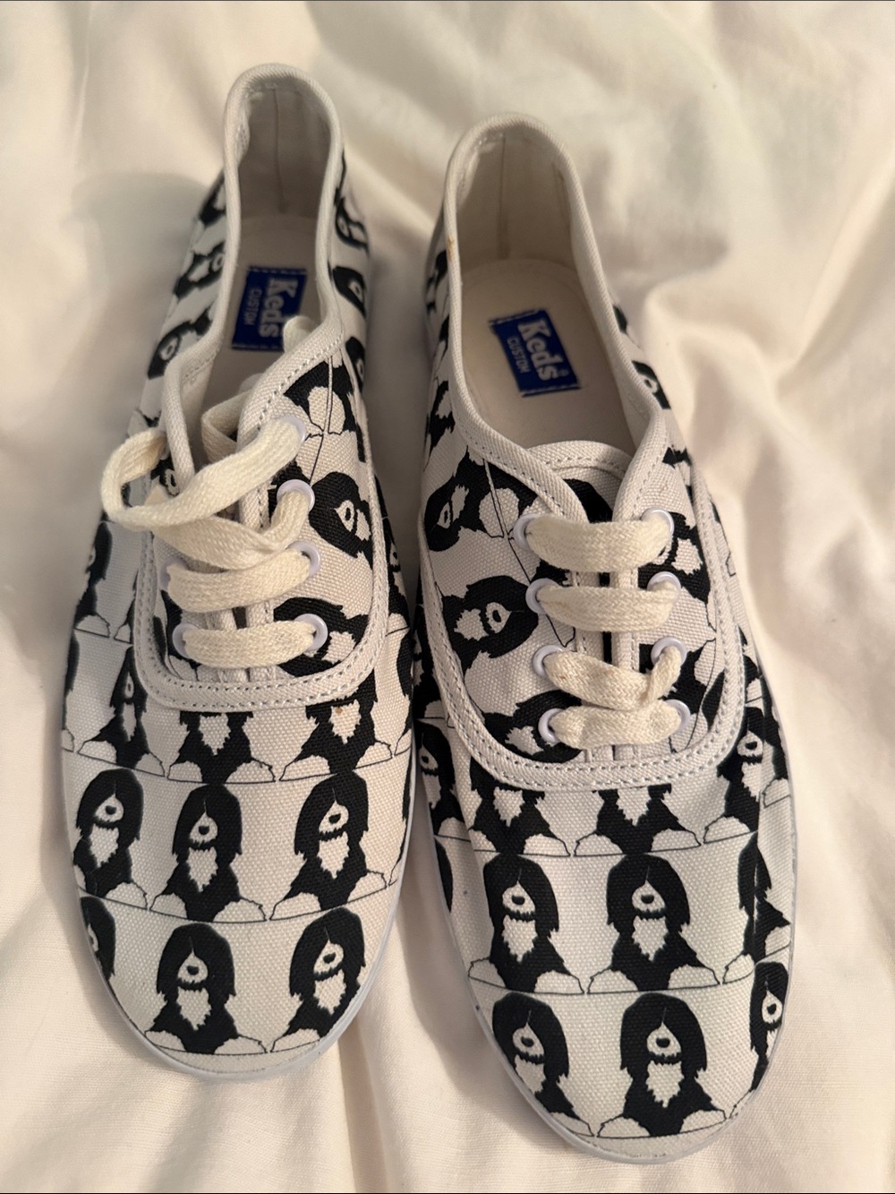 White Canvas Sneakers with Black Tibetan terrier custom Pattern